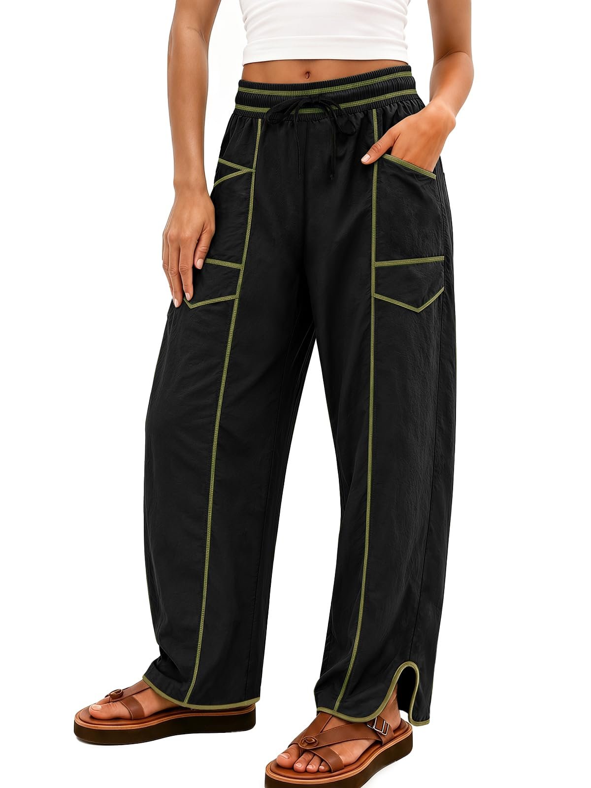 No notes, just Shirt — Yousify Womens Baggy Barrel Wide Leg Pants Casual Contrast Color Sweatpants