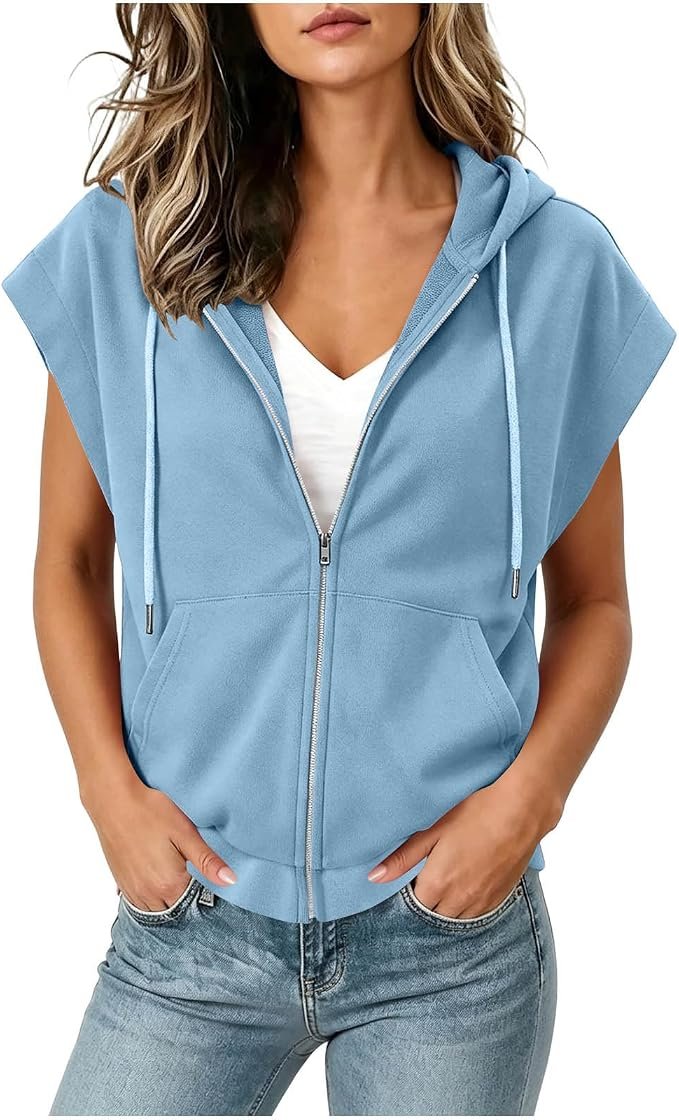 Weather report: Lightweight Sweatshirt remains in rotation — Otsant Women's Sleeveless Zip Up Hoodies Loose Fit Lightweight Sweatshirts