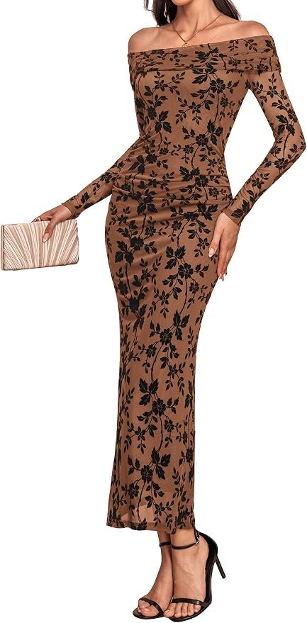 Closet called. Dress picked up — Iwd Off Shoulder Maxi Dress for Women Long Sleeve Mesh Floral