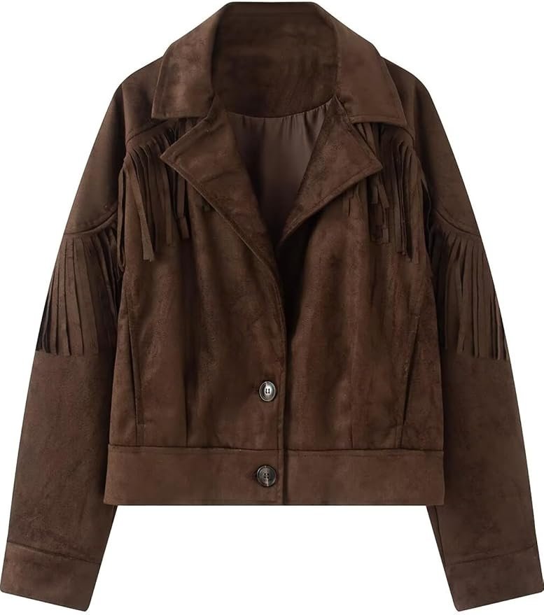 Jacket walked into a closet and raised the bar — ChiyeeKiss Womens Fringe Detail Front button Jackets Side Pockets Lapel Collar Shackets Long Sleeves Button Cuffs Coats