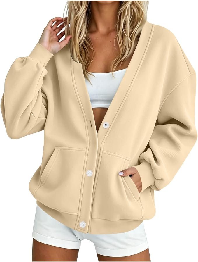 Sweatshirt made a regular day look interesting — Xijieniud Oversized Button Down Sweatshirt for Women,Fall Winter Outfits