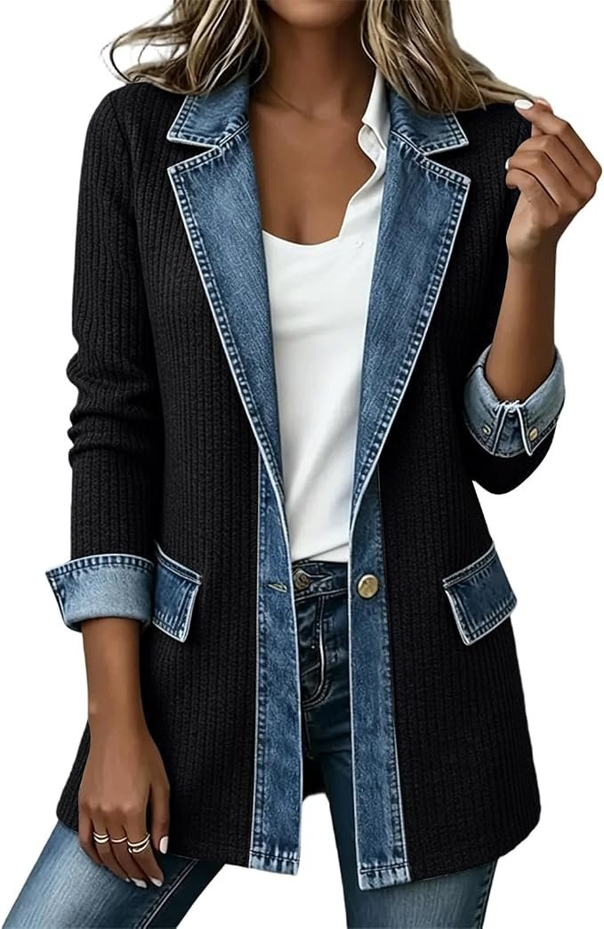 Jacket and Pants made getting dressed suspiciously easy — Xijieniud Patchwork Shacket for Women Long Sleeve,Fall Winter Outfits