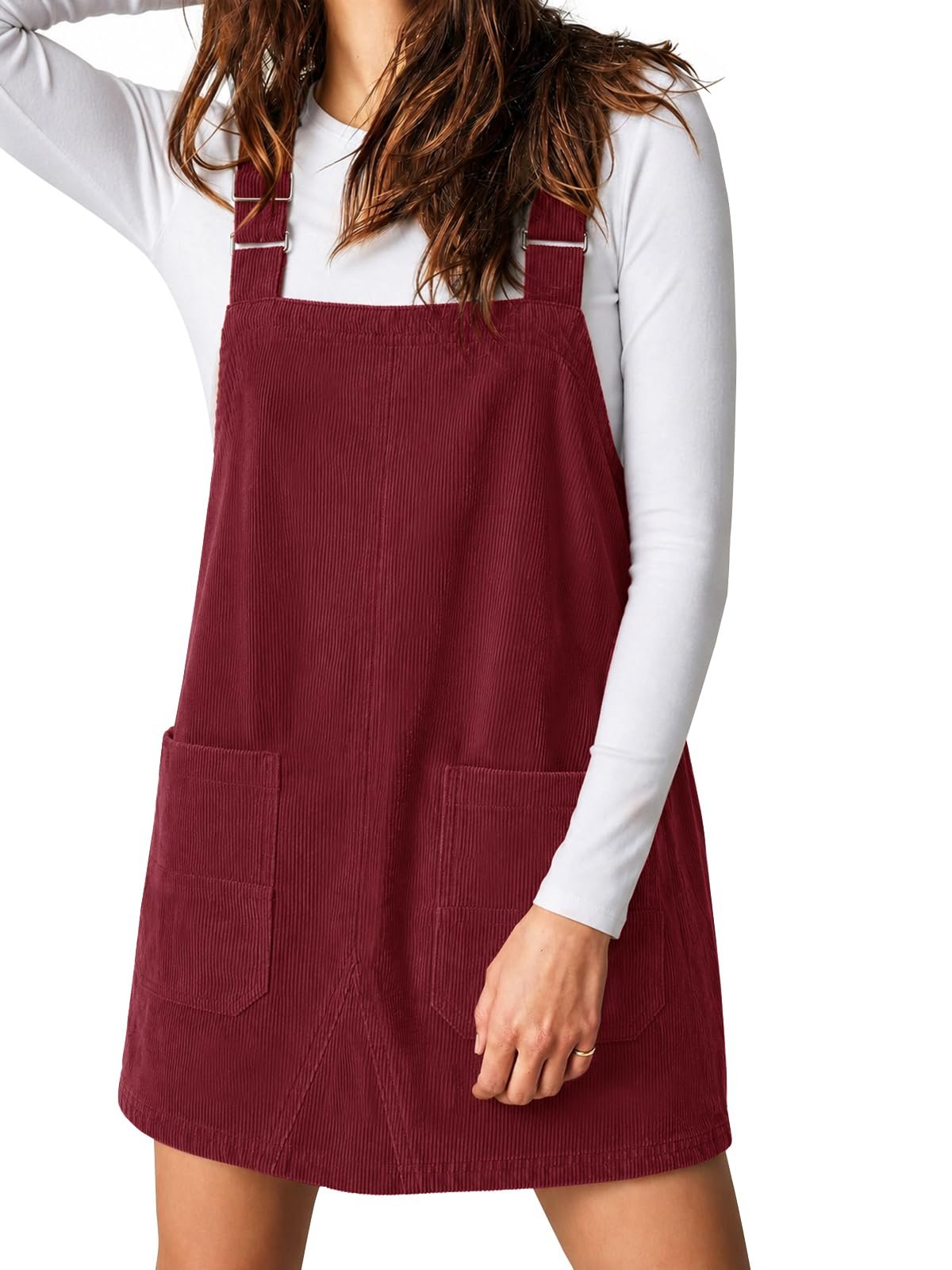 Forecast: Square-Neck Dress with a chance of style — Yousify Women's Corduroy Overalls Dress Square Neck Mini Jumper Dress