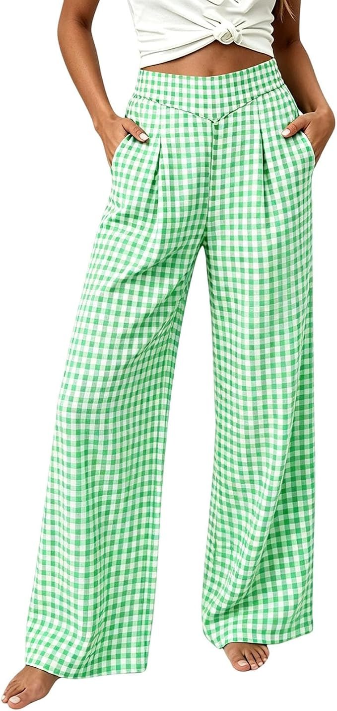 The outlook is bright for Blouse — Xijieniud Gingham Palazzo Pants for Women with Pockets,Fall Winter