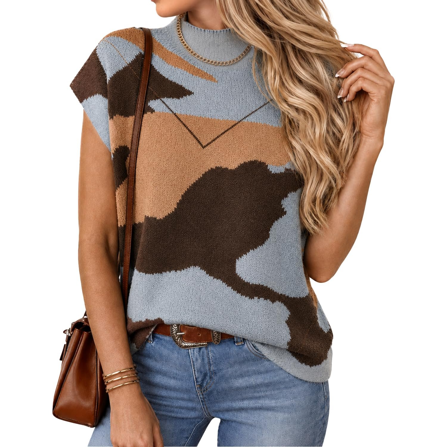 Jacket is sew ready — Truwelby Women's Camo Mock Neck Sweater Vest Sleeveless Knit Pullover 2026
