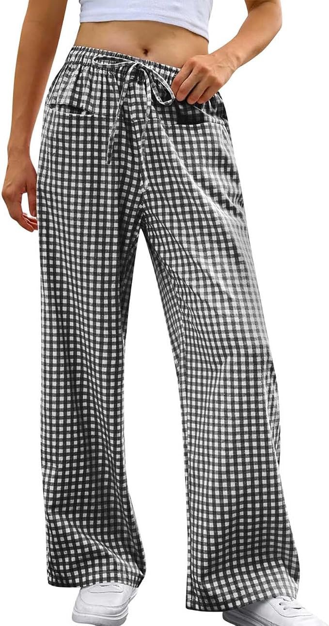 Sun out, Sweatshirt on — Xijieniud Gingham Pants for Women Loose Casual with Pockets,Fall Winter