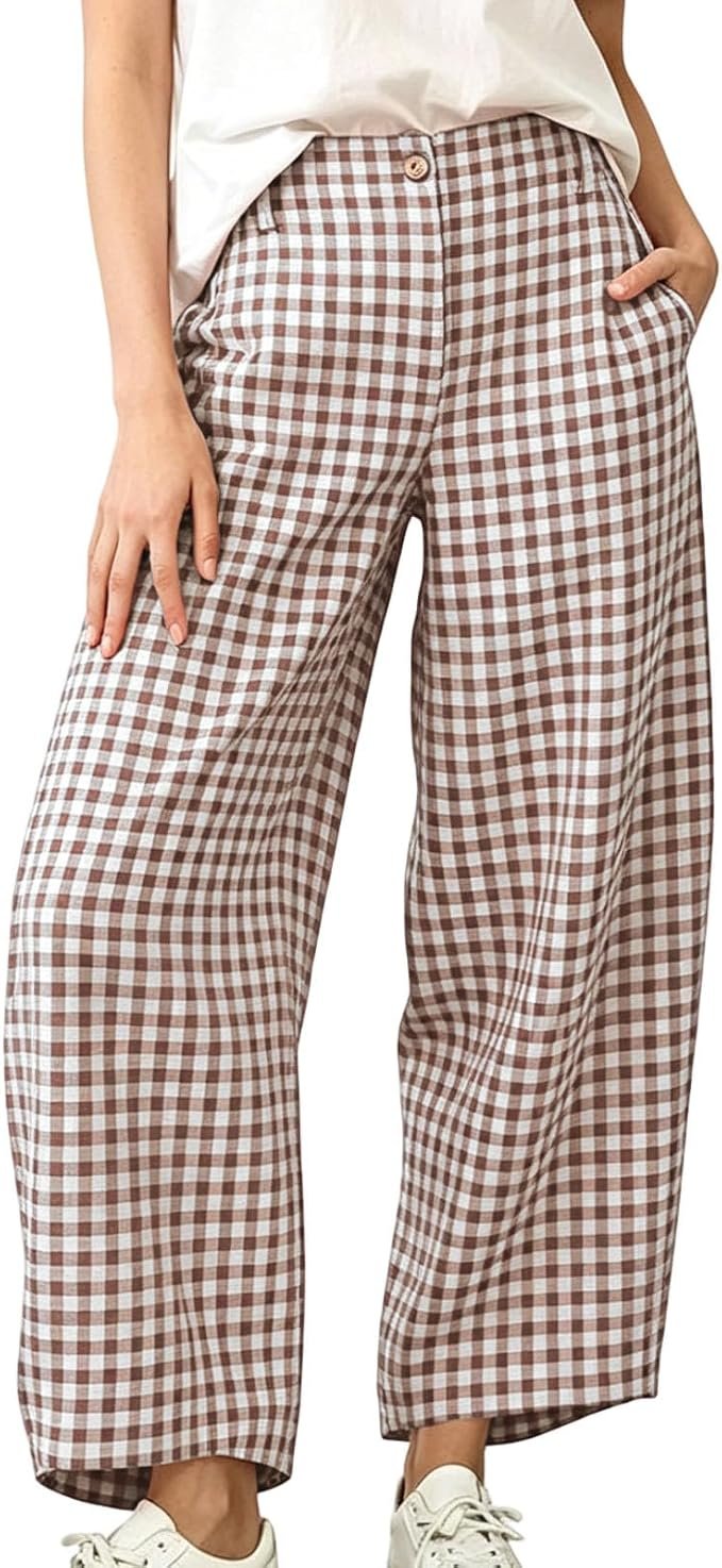 Jacket have me hemming and hawing — Xijieniud Gingham Barrel Pants for Women with Pockets,Summer Fall