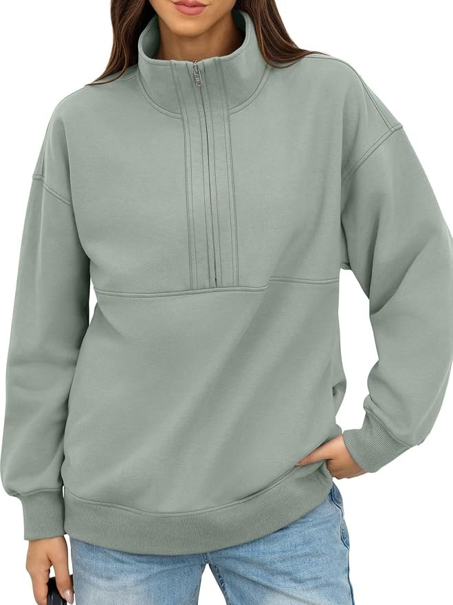 One errand, full fit check: Sweatshirt — EasyGala Womens Fleece Half Zip Sweatshirts Oversized Mock Neck Pullover