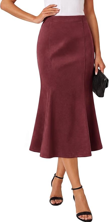 Styling Cropped Jacket for a everyday look — Belle Poque Women's Faux Suede Skirts High Elastic Waist Mermaid Skirt Fall Winter Midi Skirt Trendy 2026