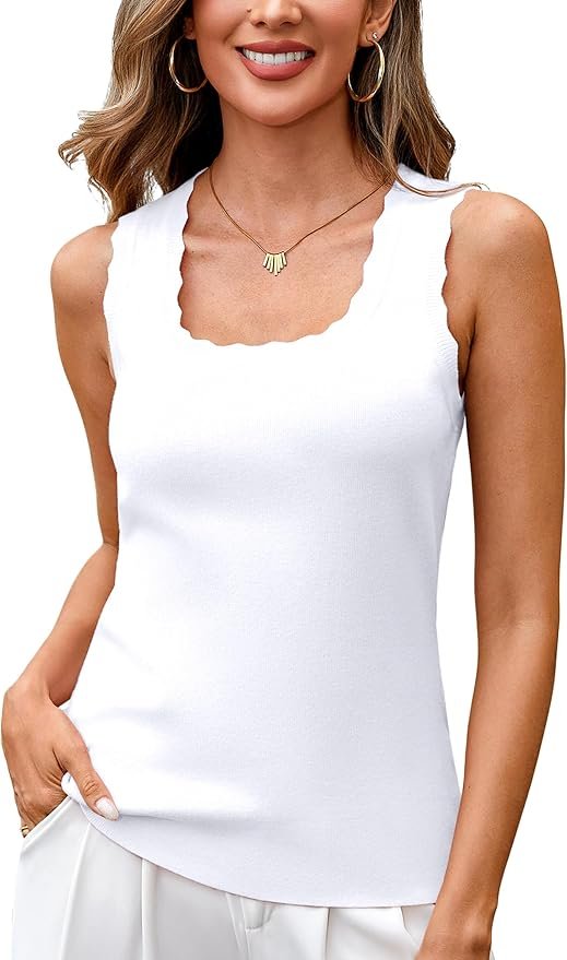 High pressure, low-effort Square-Neck Tank Top — Quenteen Womens Scalloped Tank Tops Square Neck Knit Sweater Vest