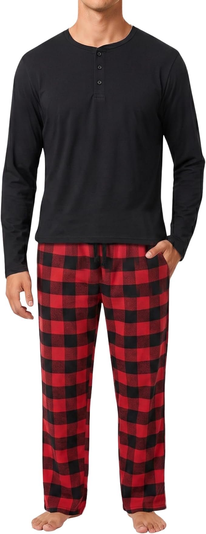 Sun out, Pants on — #Followme Men's Pajama Set, Henley Top & Flannel Plaid Pajama Pants