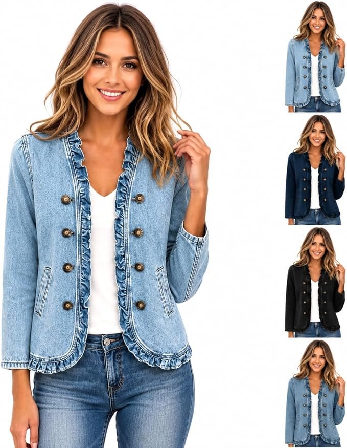 Small plans, strong opinion from Jacket — Jxsoyen Jean Jacket Women Ruffle Trim Open Front Denim Jacket