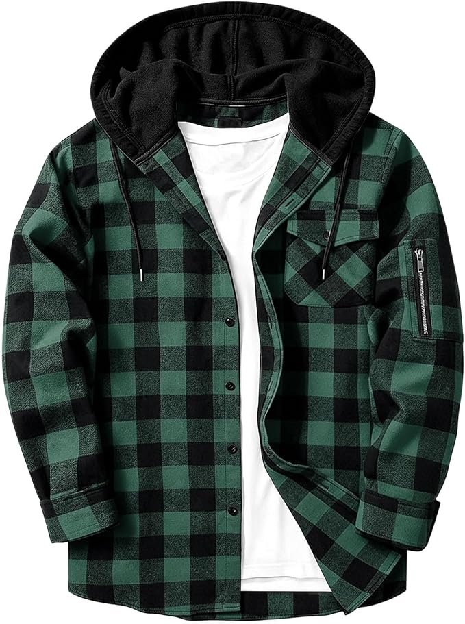 Hoodie made casual look intentional — Xijieniud Flannel Hoodie Shirts for Men Long Sleeve,Fall Winter Outfits
