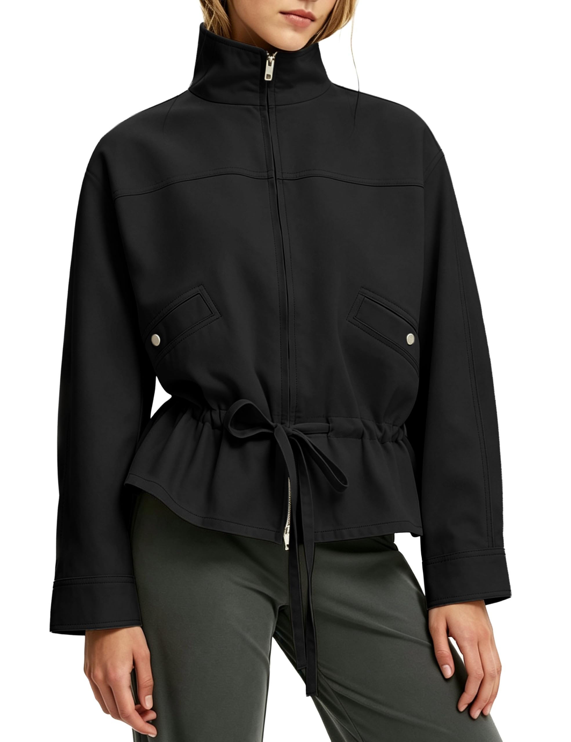Jacket has me hemming and hawing — Taqcux Womens Drawstring Waist Funnel Neck Jacket Casual Peplum Hem Coat