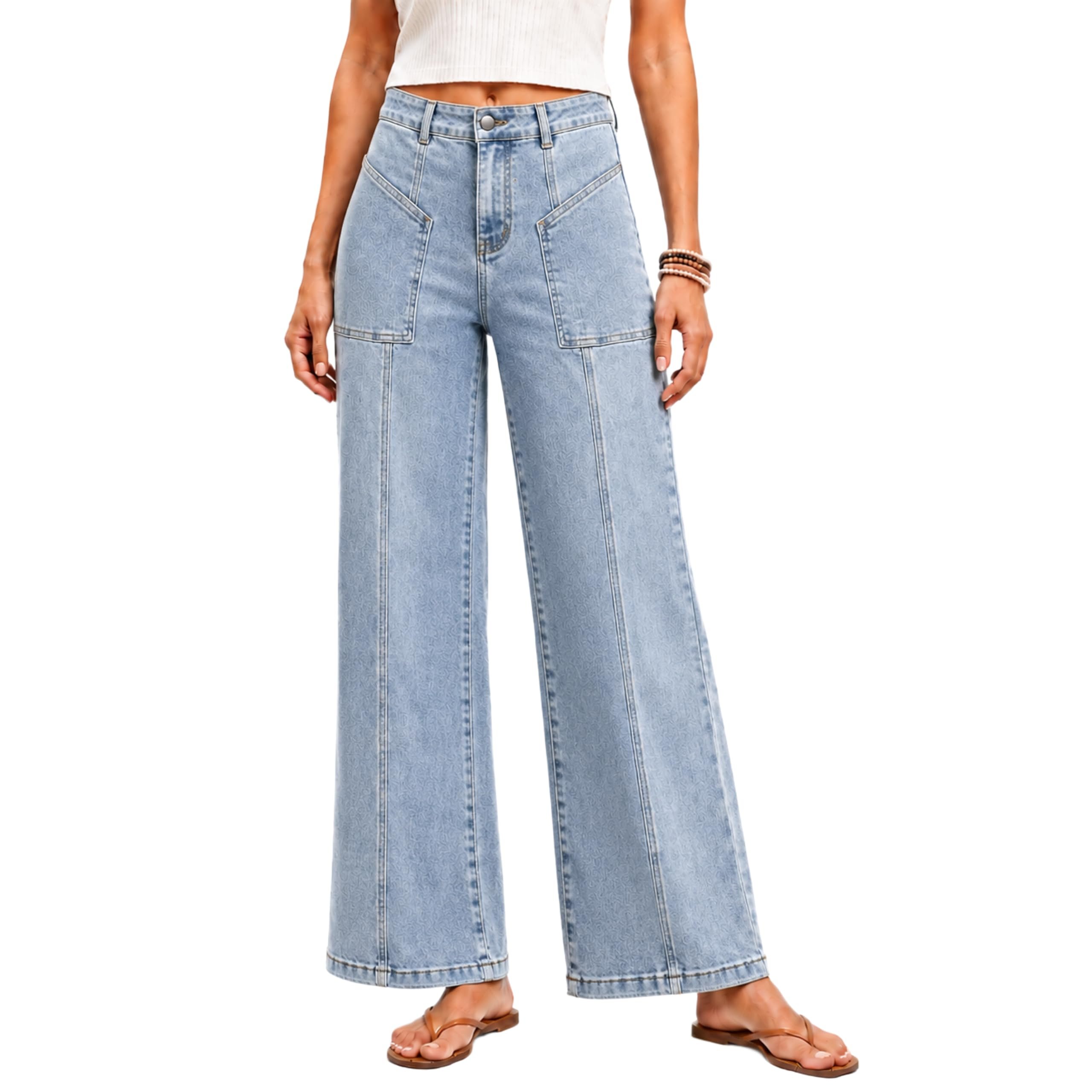 Sweatshirt made a regular day look interesting — Lehrform Women's High Waisted Wide Leg Jeans, Front Seam Denim Pants