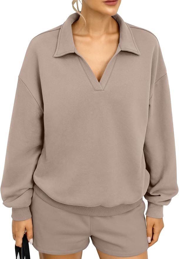 The five-minute outfit built around Sweatshirt — EasyGala Womens Fleece Oversized Sweatshirt Polo V Neck Pullover Top Trendy