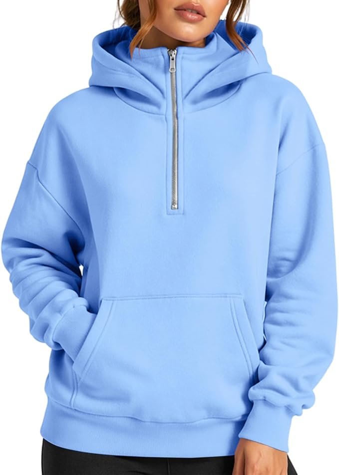 Building today's look from Hoodie outward — Xijieniud Half Zip Pullover Hoodies for Women Long Sleeve,Fall Winter