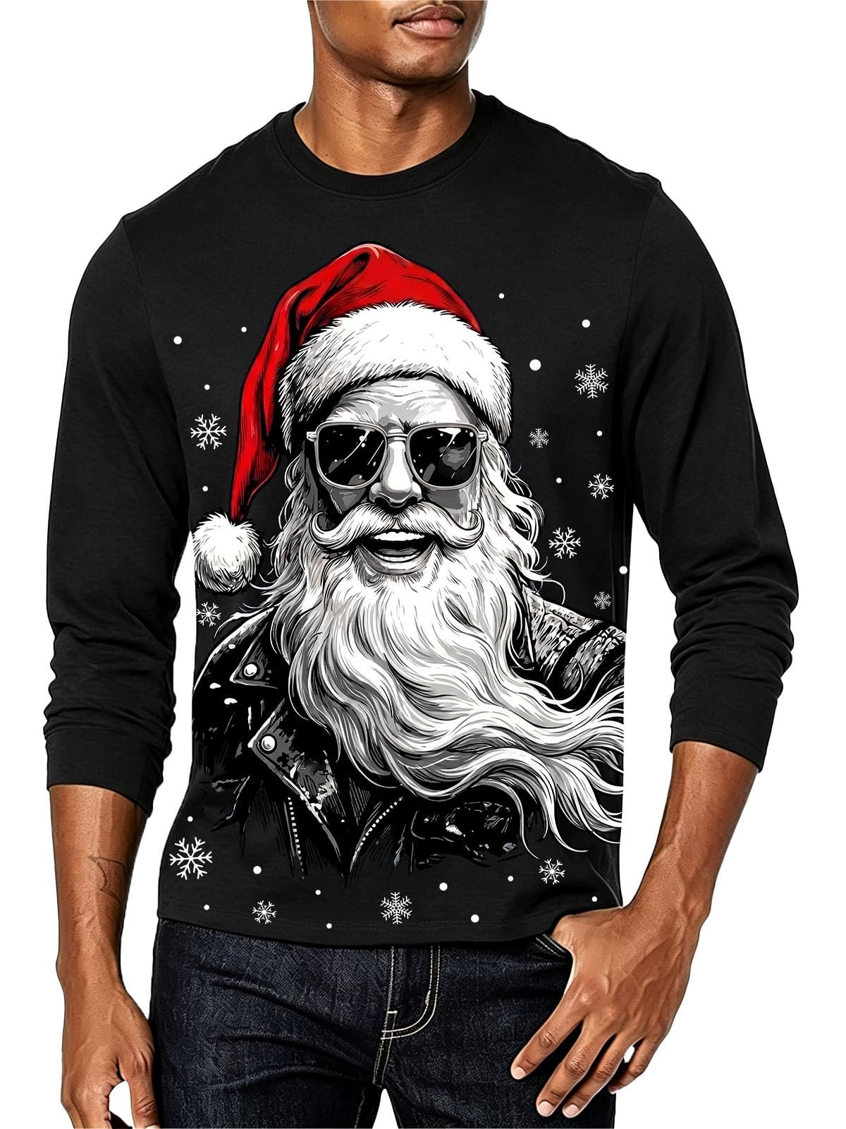 Shirt brought its own sunshine — Yhhr Christmas Shirt for Men Funny Santa Claus Snowflake Long Sleeve Shirts