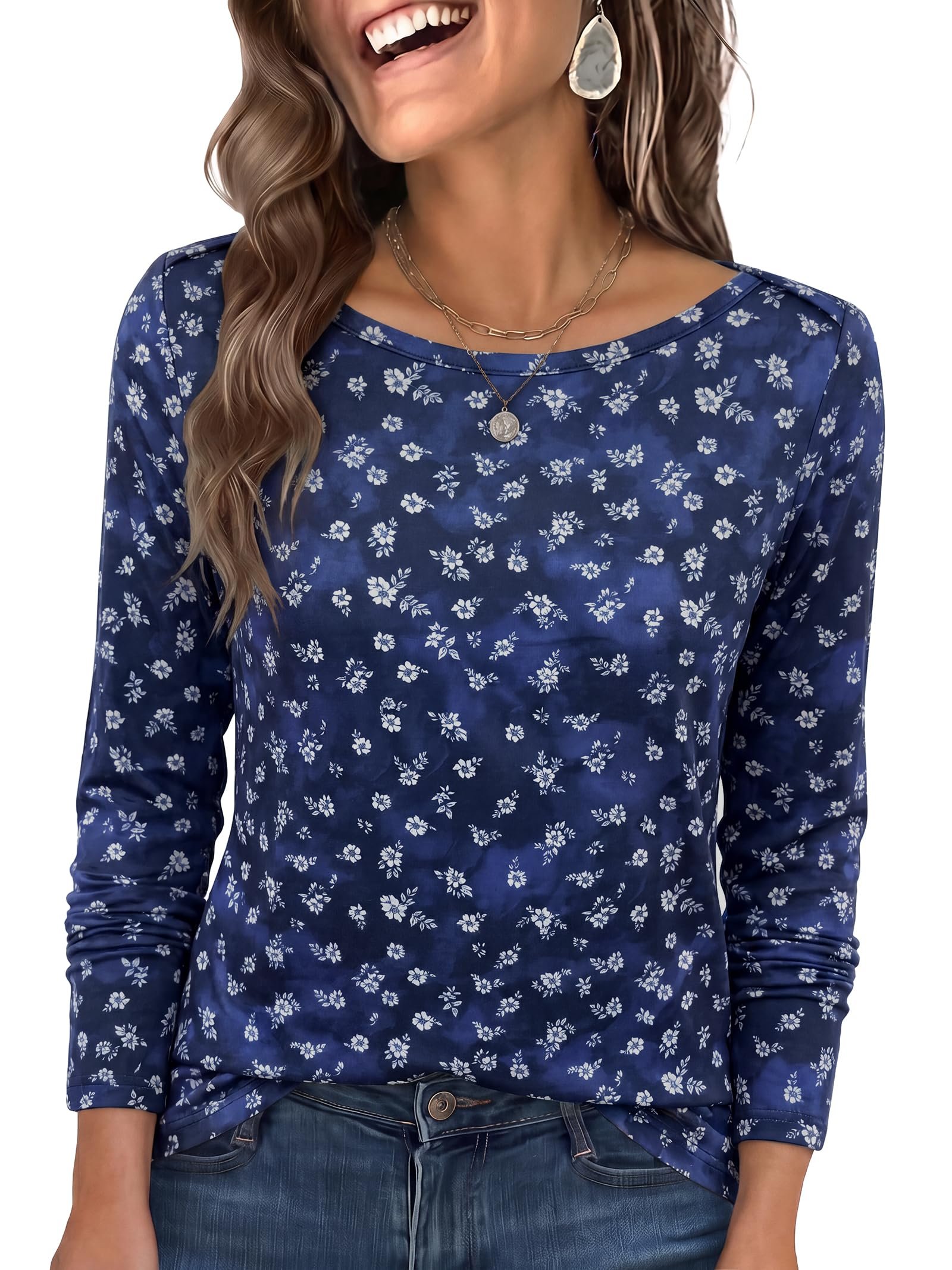 Boat-Neck Shirt made a regular day look interesting — Anrabess Womens Boat Neck Long Sleeve Shirts 2026 Fall Fashion Tops