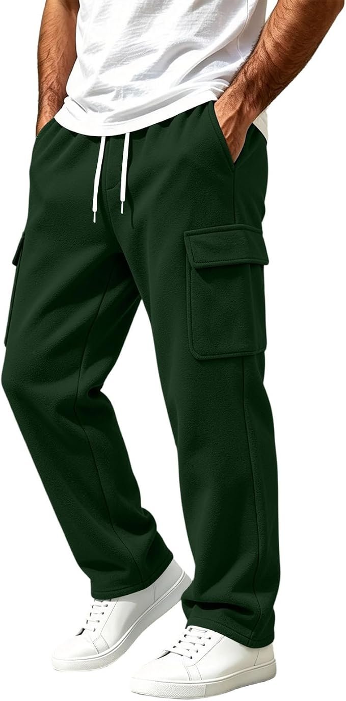 A flag tee is enough celebration for one outfit — Otsant Mens Fleece Cargo Sweatpants Casual Loose Fit Open Buttom Sweatpants
