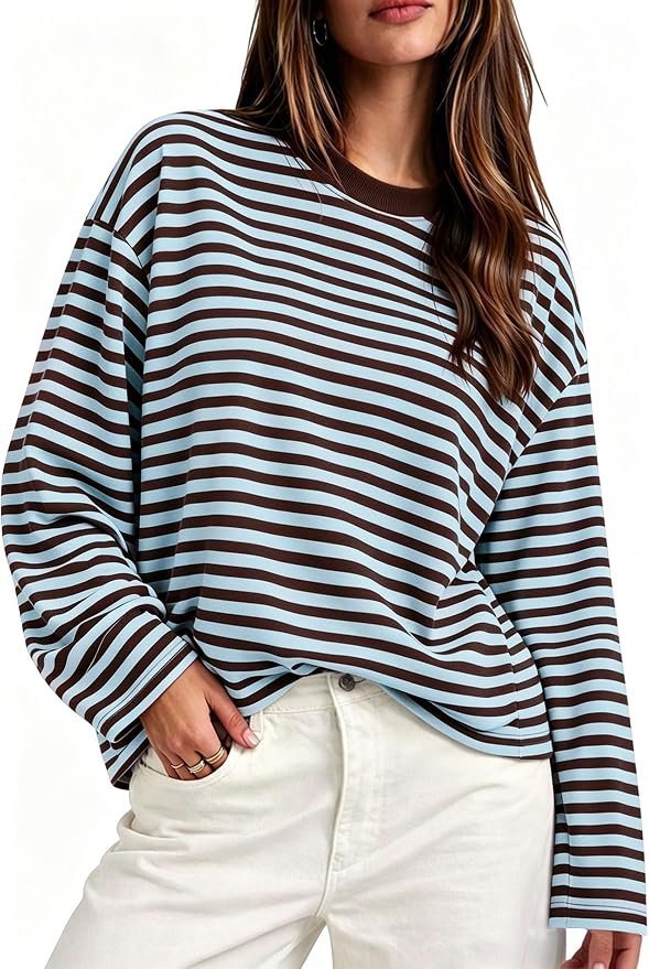 Shirt have me hemming and hawing — Cypej Striped Long Sleeve Shirt Women Casual Fall Oversized Tshirts