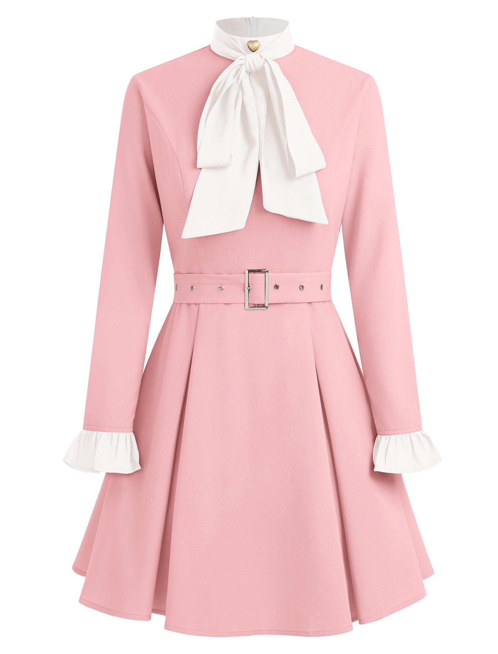 Sun out, Dress on — Odizli Vintage 1950s Belted Bow Neck Long Sleeve Dress for Women