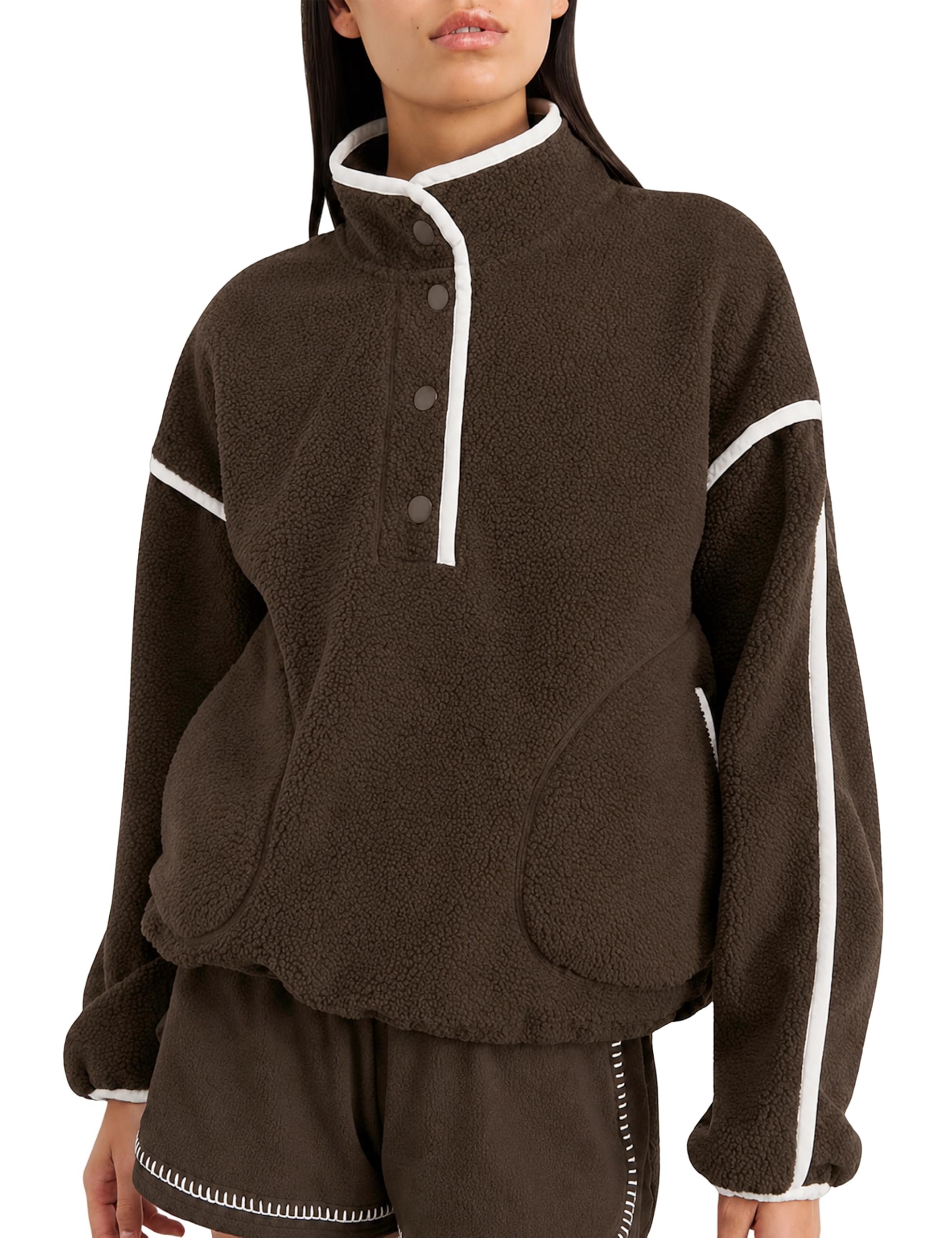 Sherpa before nine, flare after coffee — Huaqiao Womens Long Sleeves Fuzzy Fleece Jacket Pullover Warm Sherpa Coat