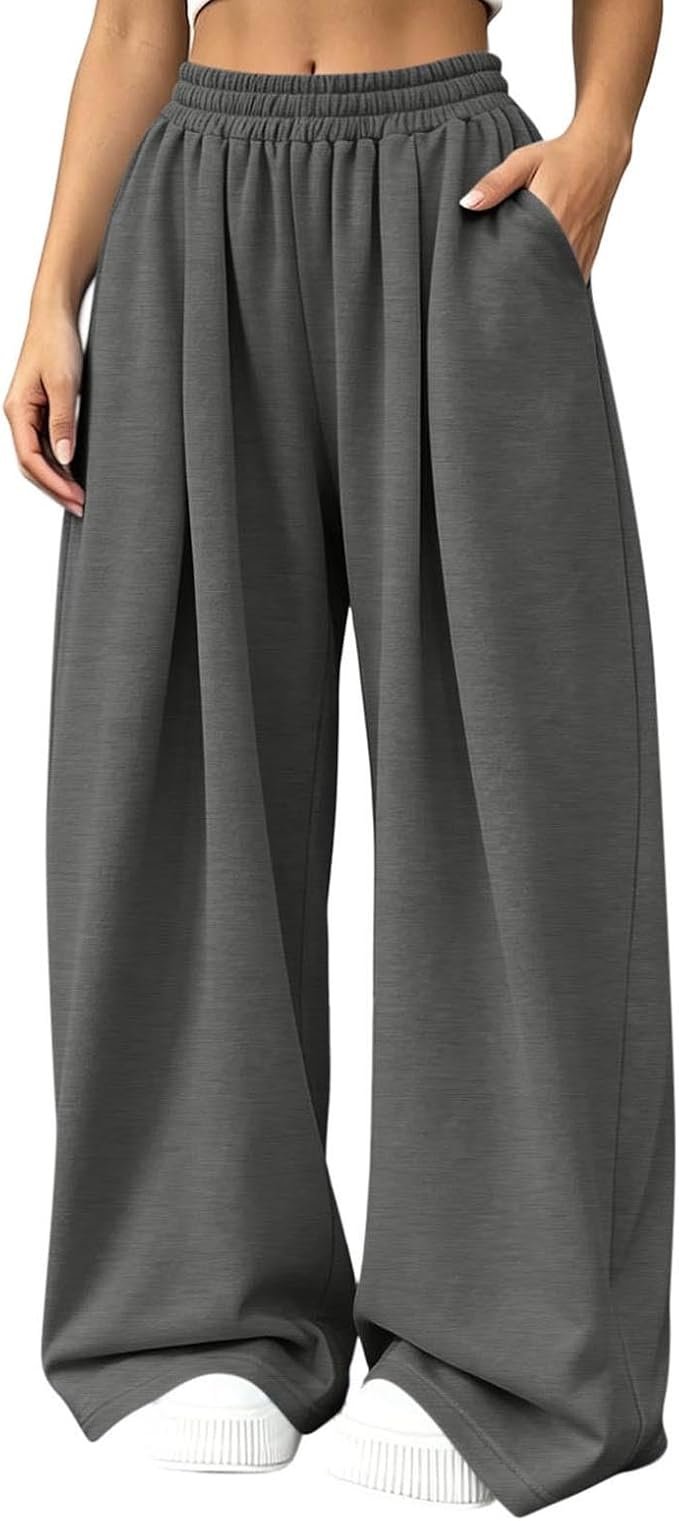Night mirror, cropped trench, loose pants — Otsant Women High Waist Sweatpants Flowy Lounge Pants Draped Daily Pants