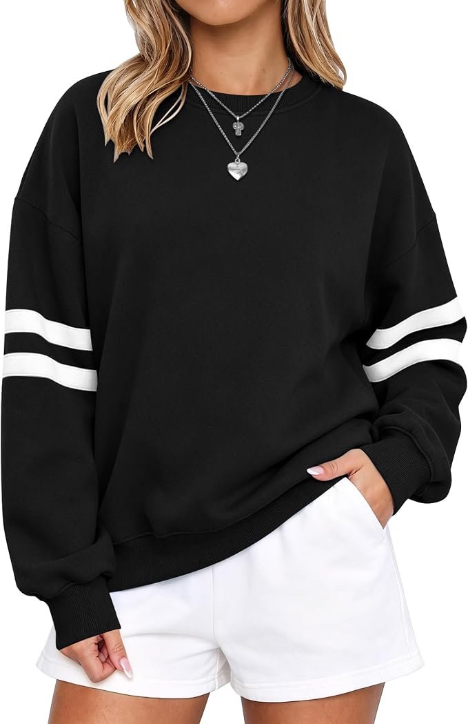 Seams like Sweatshirt won today — Angerella Womens Varsity Striped Oversized Sweatshirt Crewneck Pullover