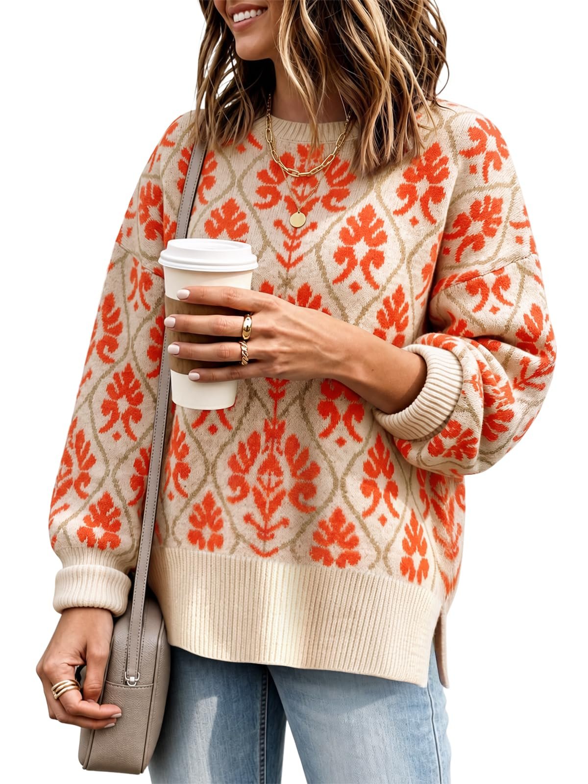 Seams like Top won today — Yousify Women's Oversized Floral Sweater Fall Long Sleeve Knit Pullover Top