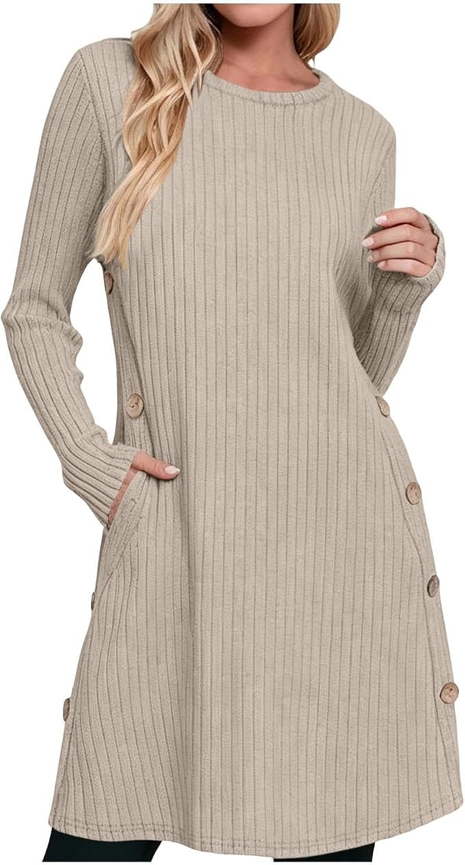 Wind advisory: Dress may steal the scene — Meilanfone Fall Dresses for Women 2026 Trendy Crew Neck Sweater Dress