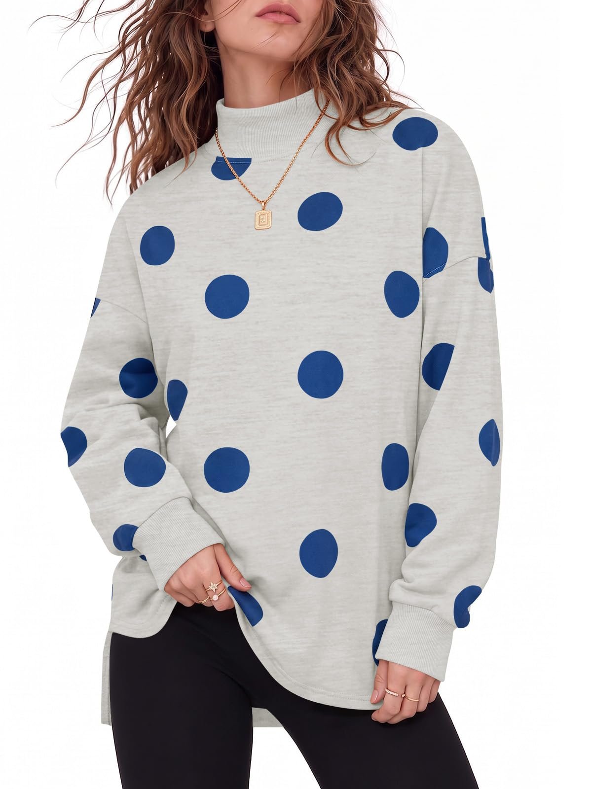 Weather report: T-Shirt remains in rotation — Yousify Womens Polka Dot Sweatshirt Mock Neck Tee Top Pullover Sweat Shirt