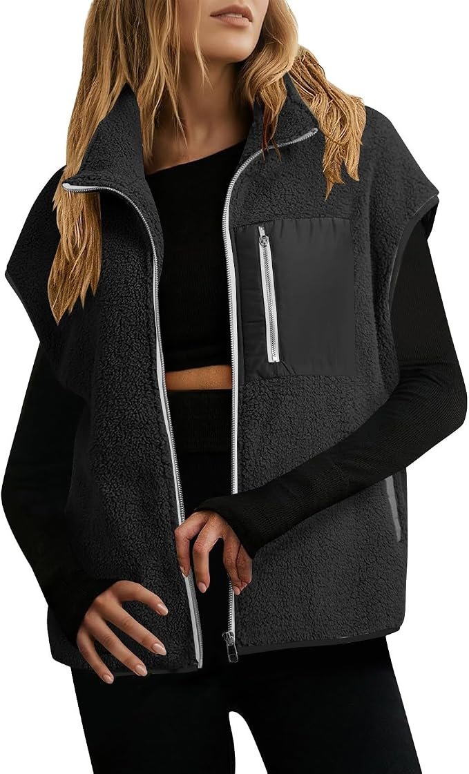 Partly cloudy, fully styled in Jacket — Xijieniud Fleece Vest for Women Sleeveless Outwear Fall Winter Outfits