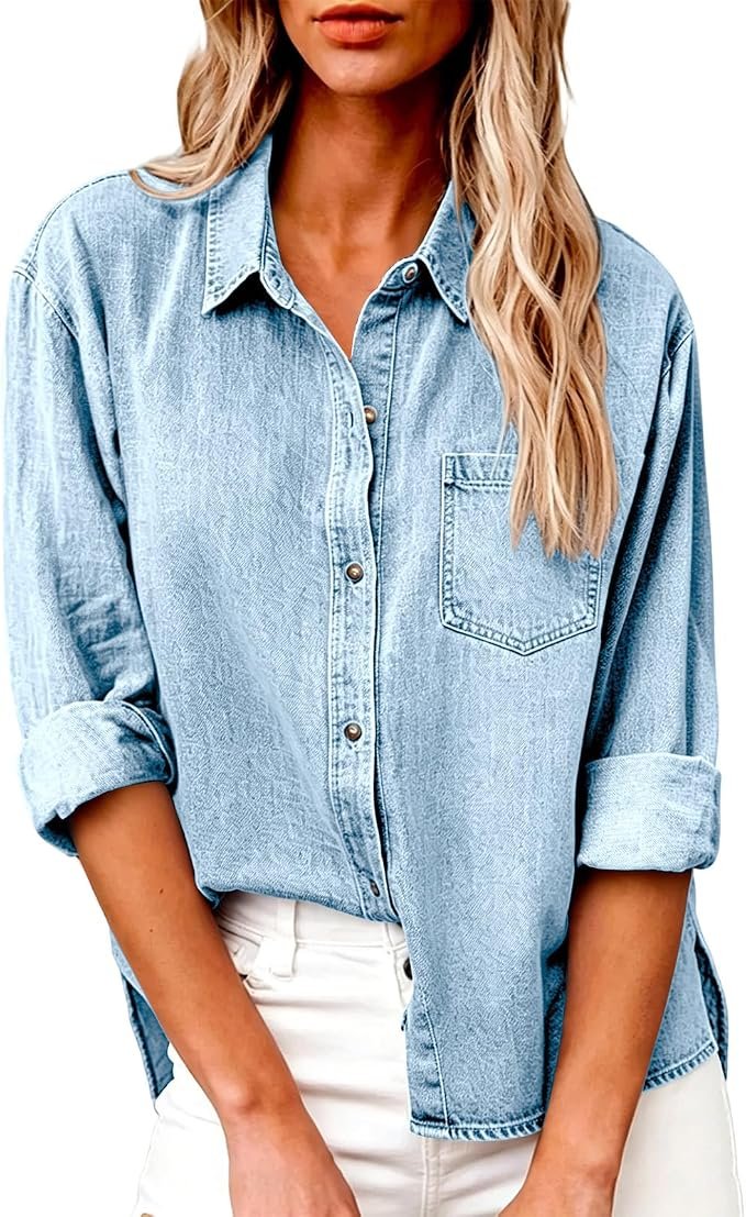 Closet called. Shirt picked up — Meilanfone Denim Shirt Women 2026 Fall Trendy Button Down Long Sleeve Tops