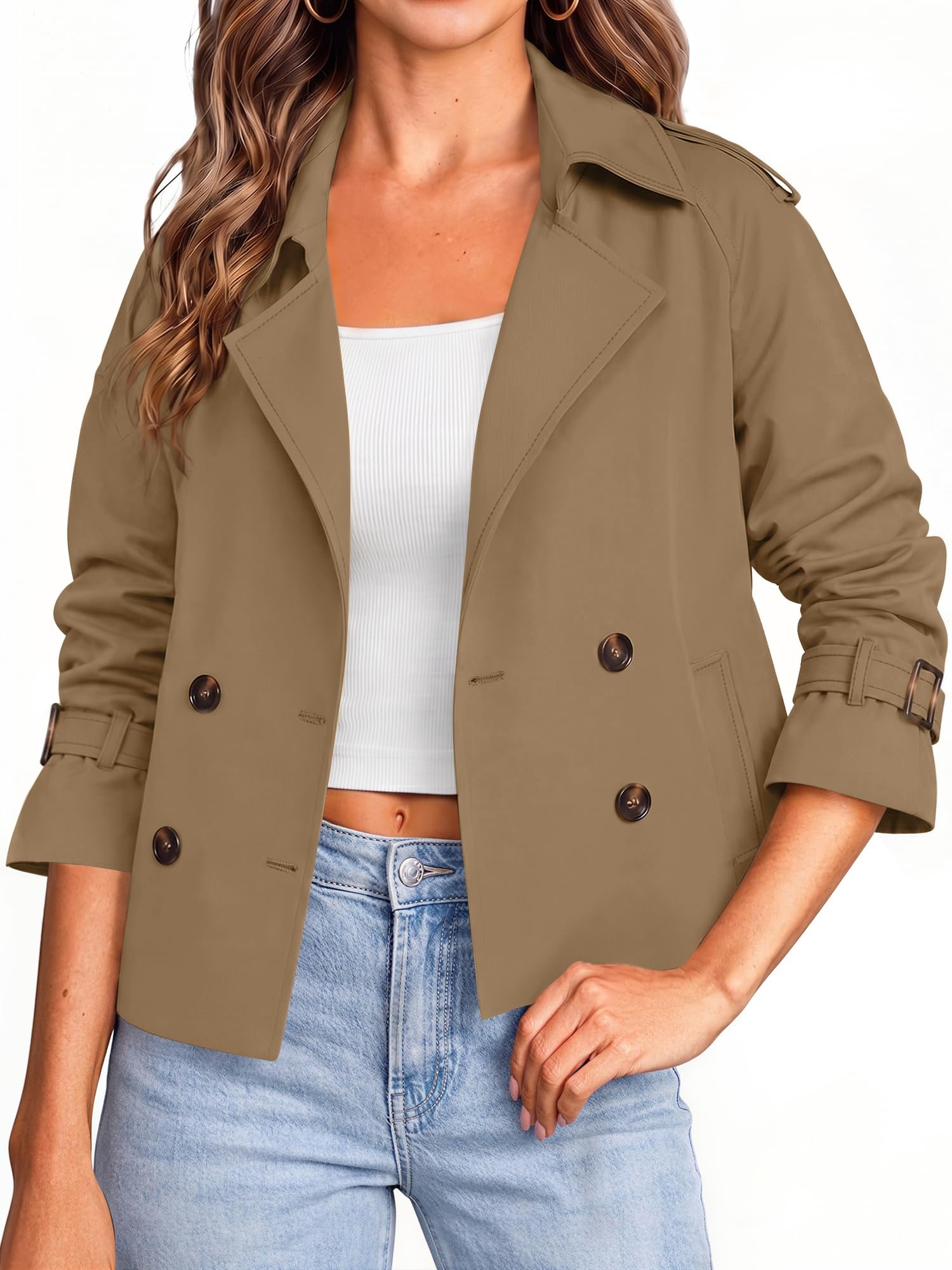 The schedule said casual; Cropped Jacket heard camera-ready — Chiczone Womens Cropped Double Breasted Trench Coat Short Jacket