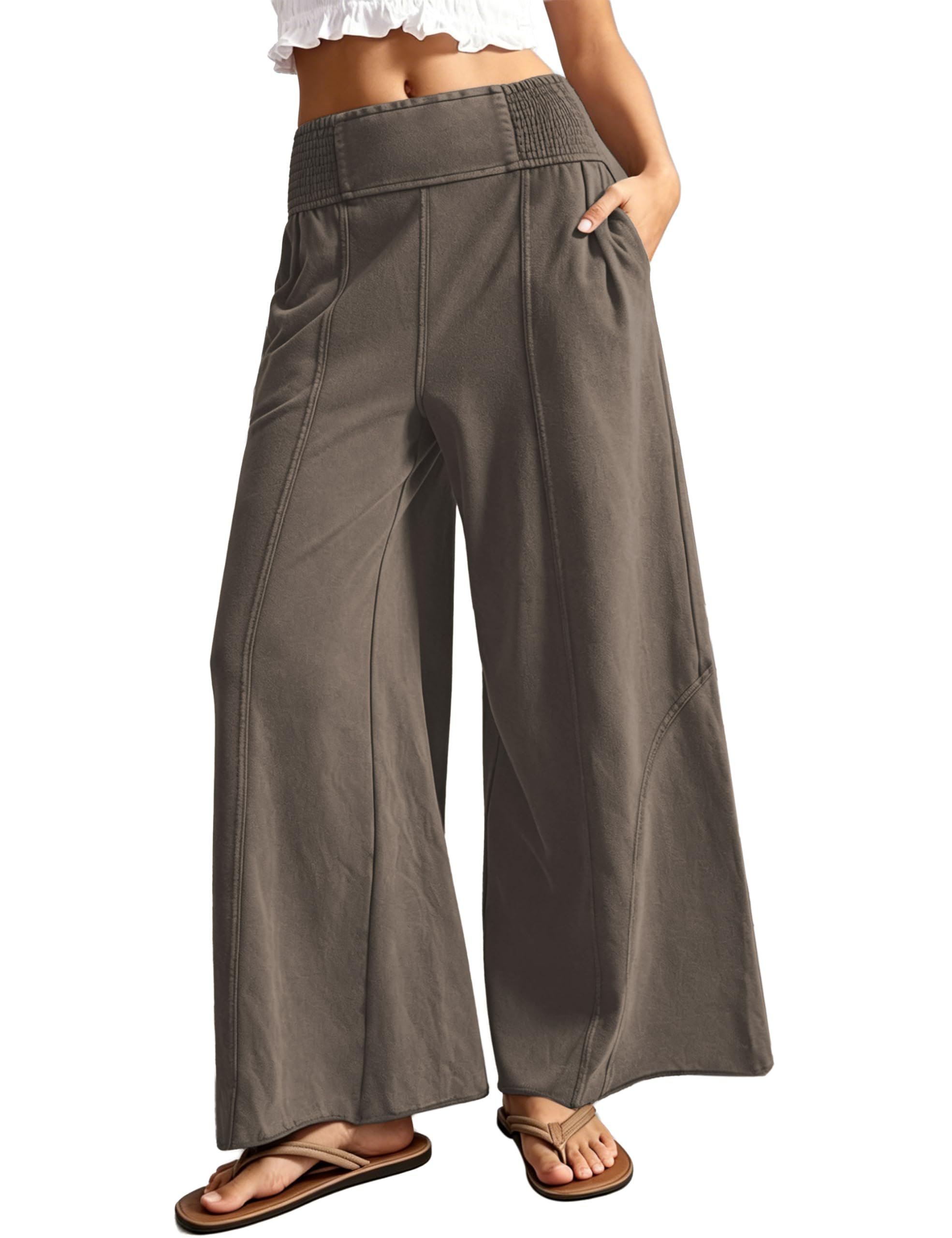 Seams like Sweatshirt won today — Gtliae Women Faux Suede Palazzo Pants Baggy Wide Leg High Waisted Trousers