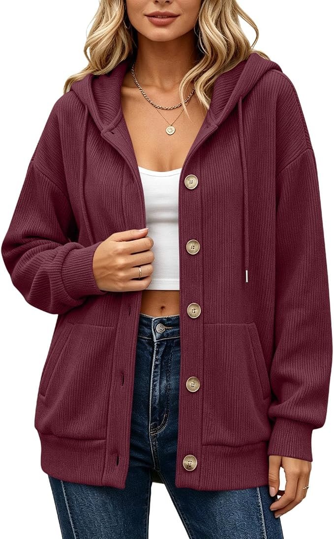 Golden hour made the cardigan glow first — Pxlknzh Womens Button Down Hoodies Jacket Ribbed Knit Cardigan Sweaters