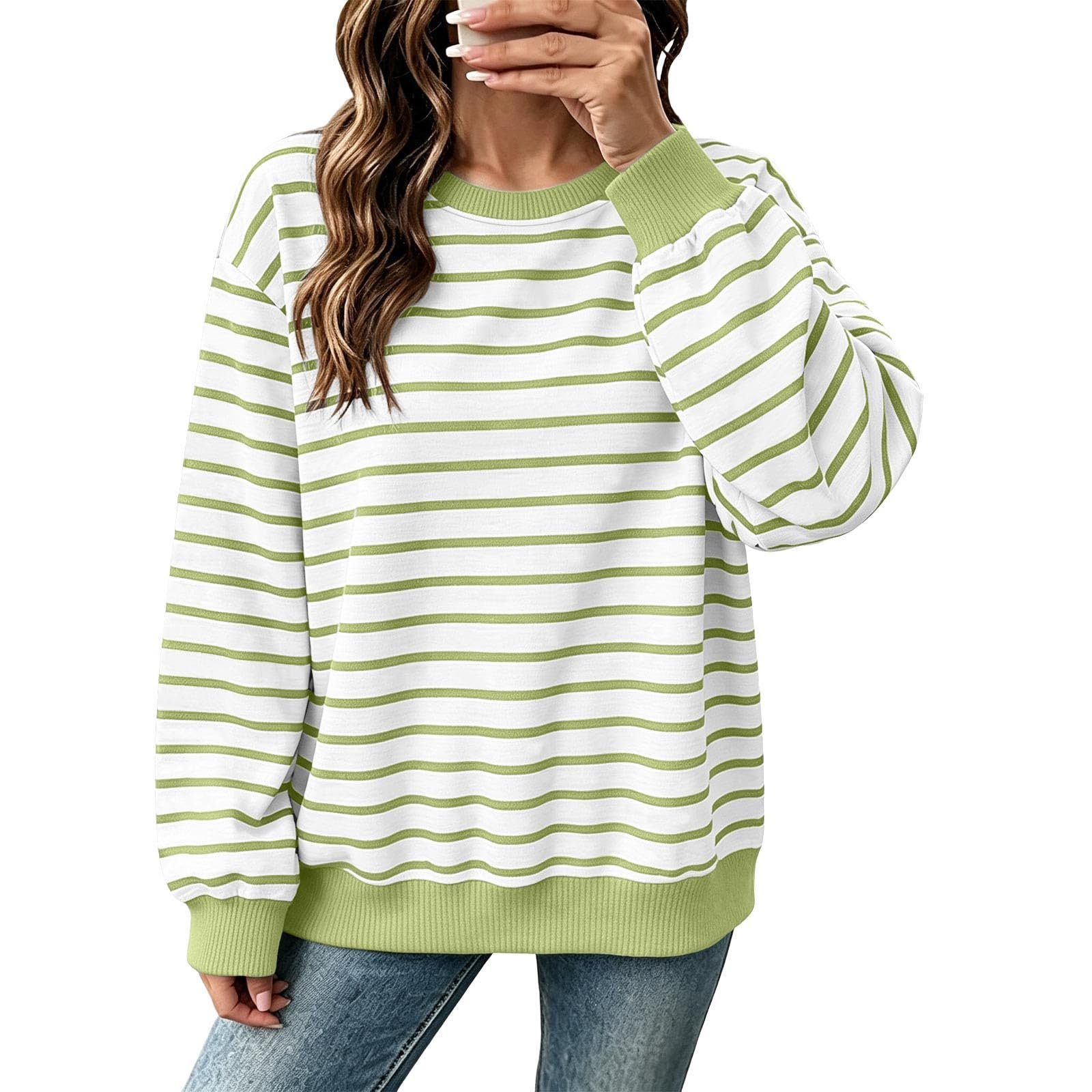 The outfit detail I almost overlooked: Sweatshirt — Xijieniud Striped Long Sleeve Shirt Women Fall Winter Crew Neck Sweatshirts Basic Tee