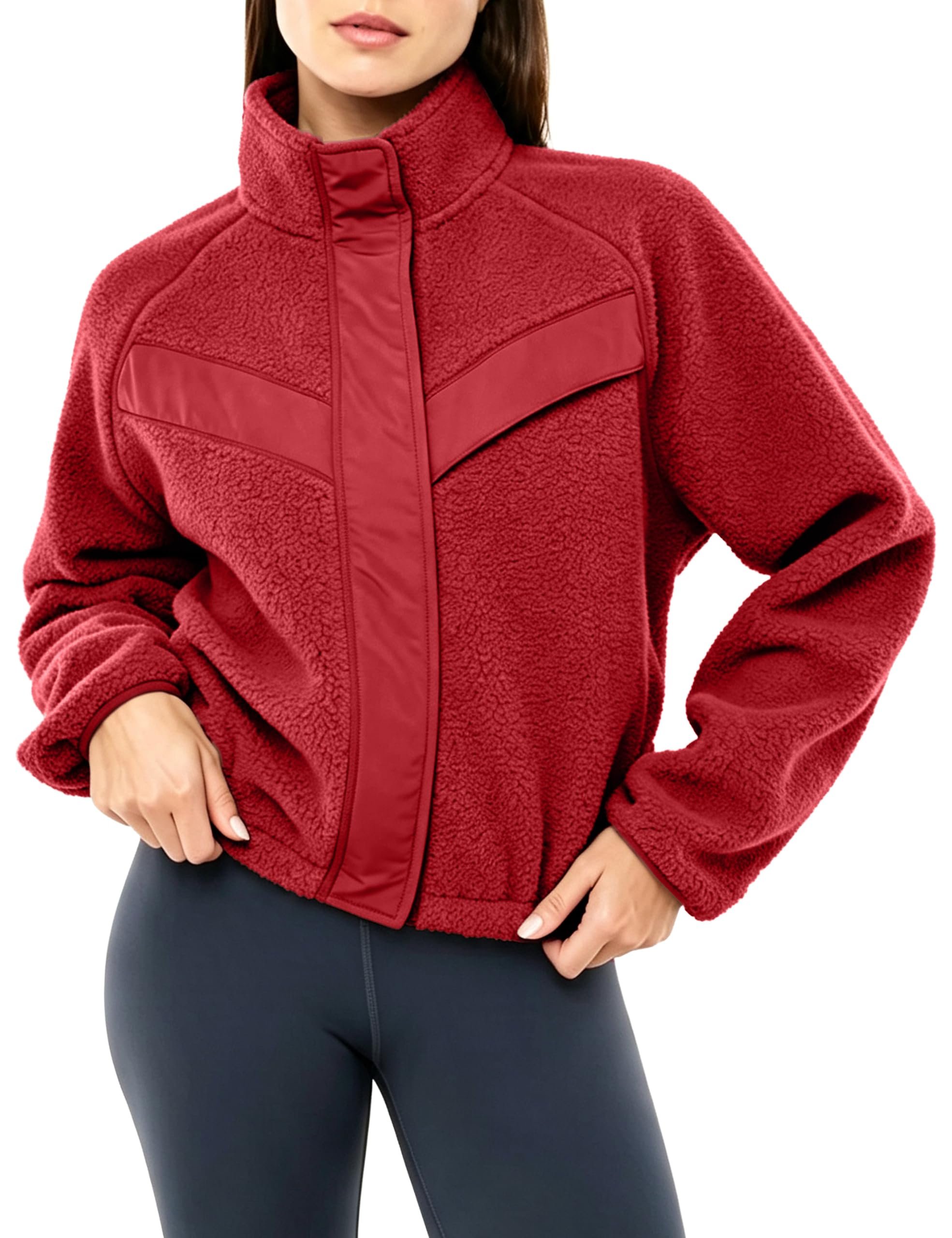 High pressure, low-effort Cropped Jacket — Taqcux Womens Sherpa Fleece Jacket Casual Funnel Neck Cropped Fuzzy Outwear
