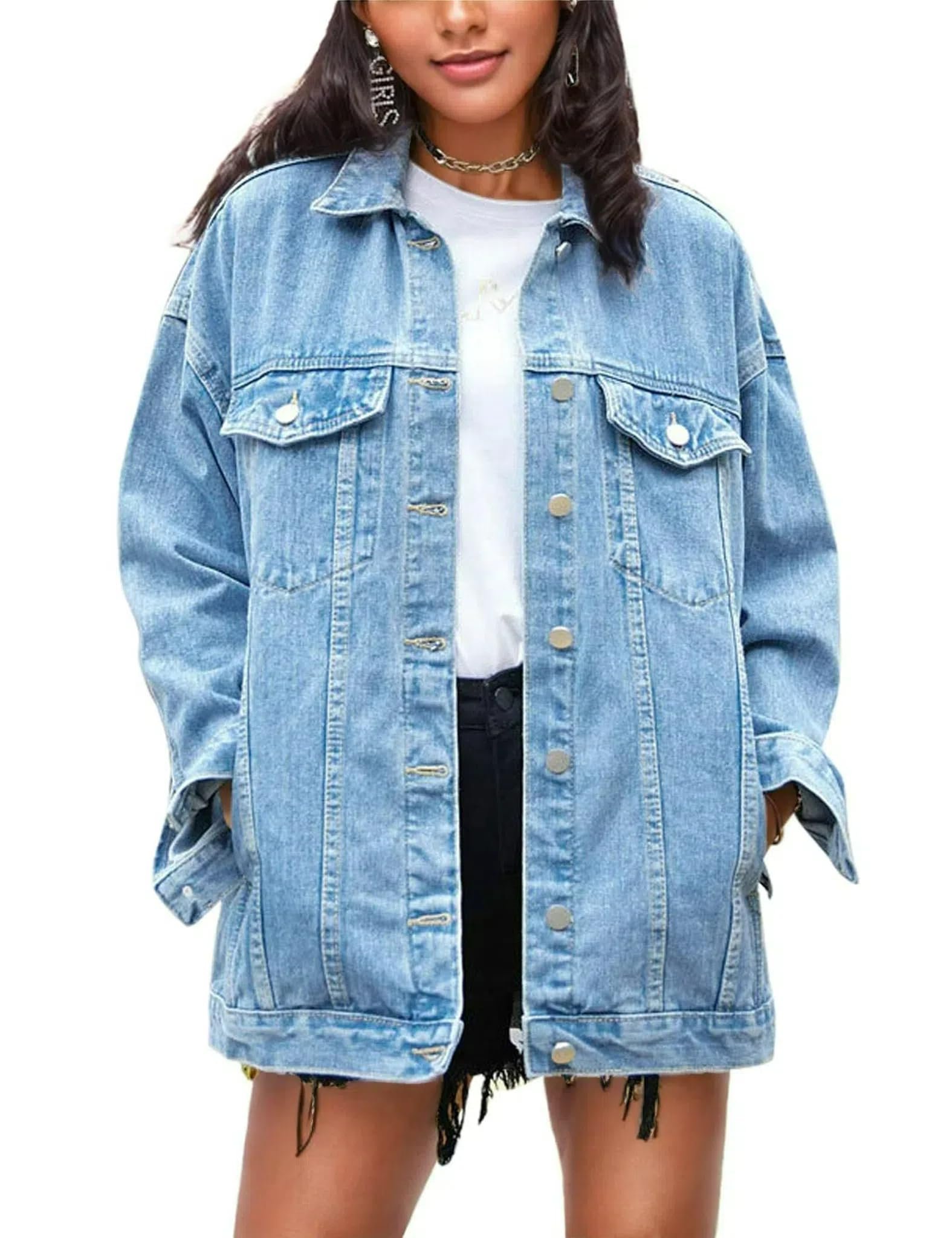 The schedule said casual; Jacket heard camera-ready — Omoone Oversized Denim Jacket Women Mid Long Casual Jean Coat