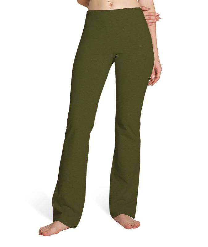 Oatmeal coatigan and olive flares in the art corner — Houmous S-XXXL 29''31''33''35'' Inseam Women's Cotton Bootcut Pants Inner Pocket