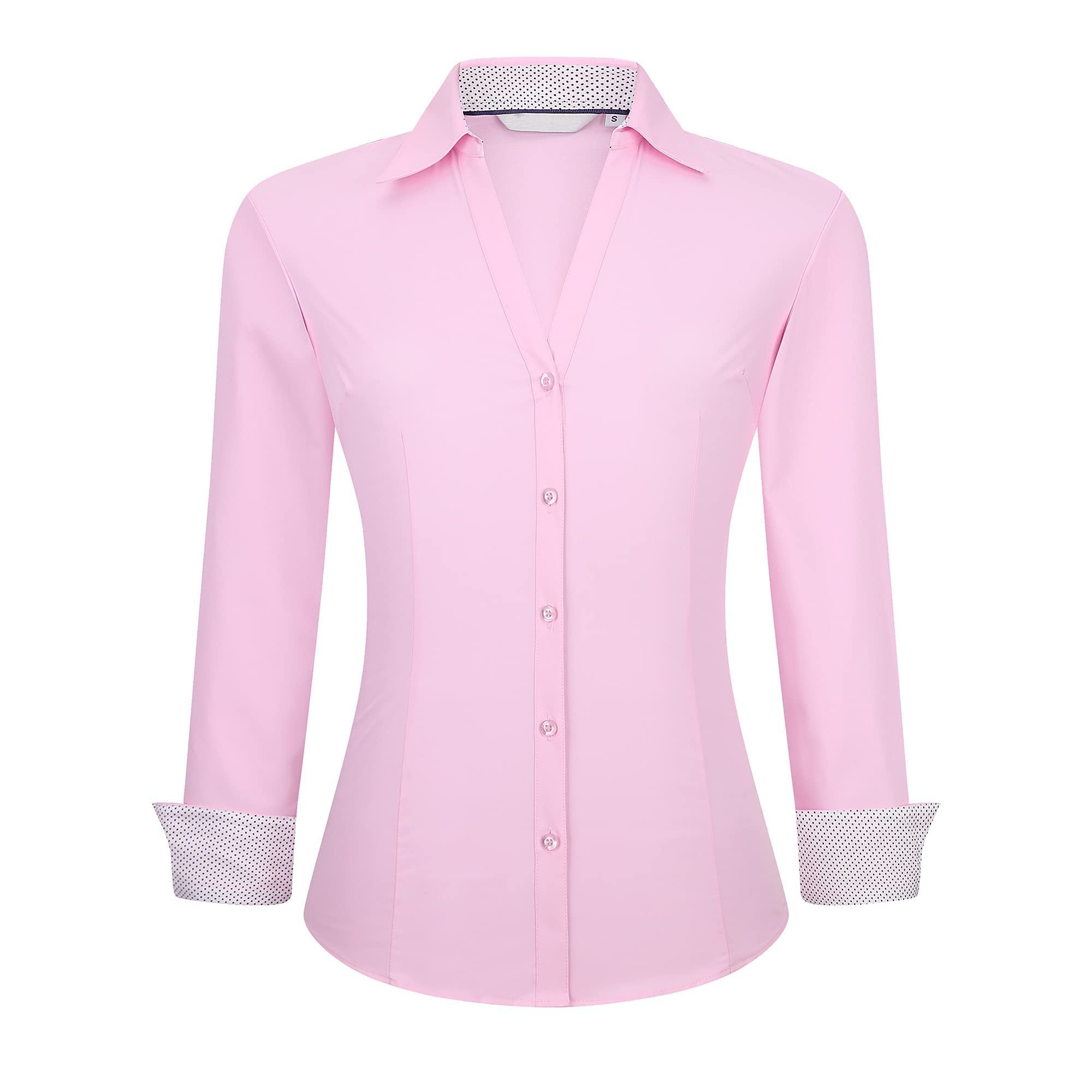 That little polka dot lining inside the cuffs — Warhorsee Button Down Shirts for Women Long Sleeve Dress Shirts Easy Care