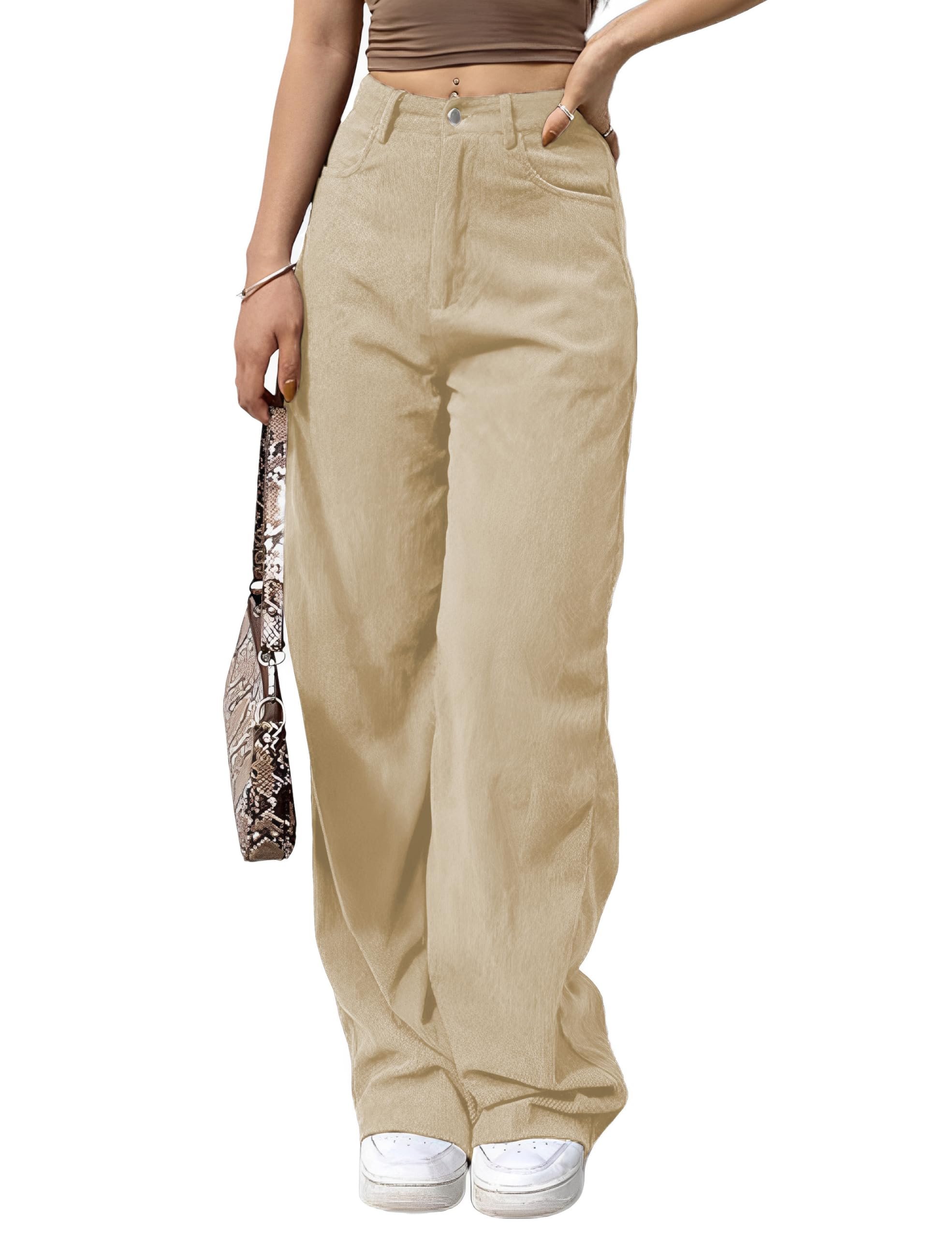 Corduroy called, I answered in a tee — Himosyber Women's Corduroy Pants High Waist Wide Leg Trousers