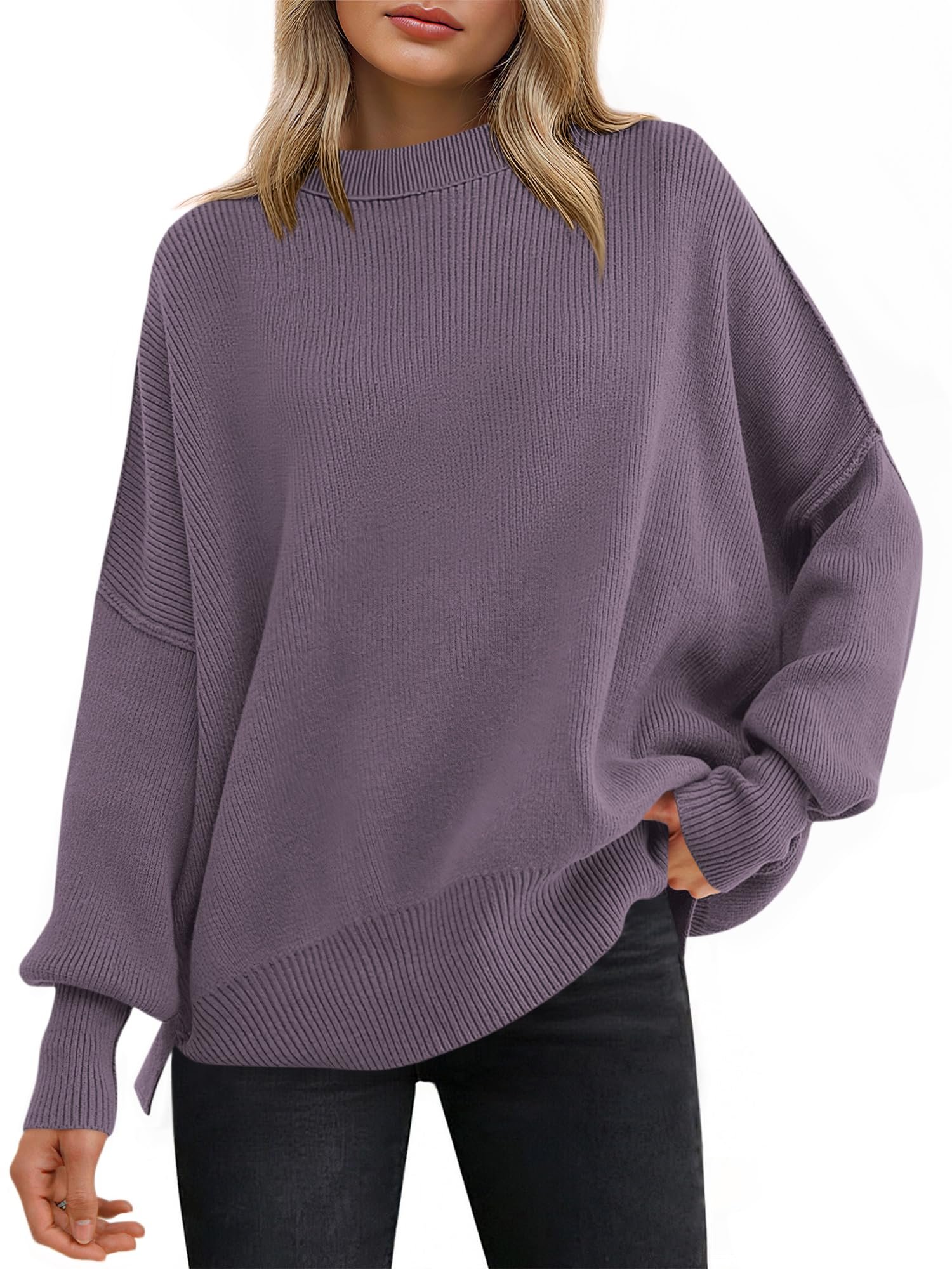 Oversized rib and second-skin legs — Anrabess Women's Oversized Knit Sweaters 2026 Fall Outfits