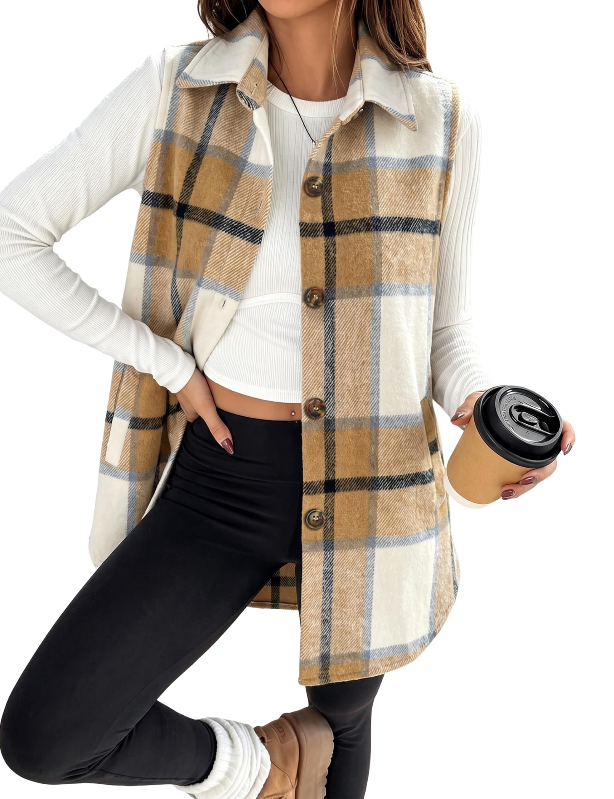 Small plans, strong opinion from Jacket — Uaneo Women's Plaid Vest Fall Flannel Vest Layering Jacket