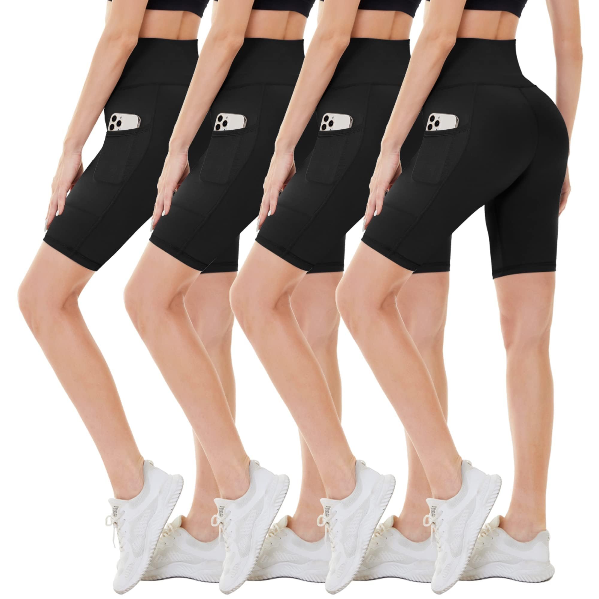 High waisted black shorts with wide waistband — Campsnail 4 Pack Biker Shorts for Women - High Waisted 5
