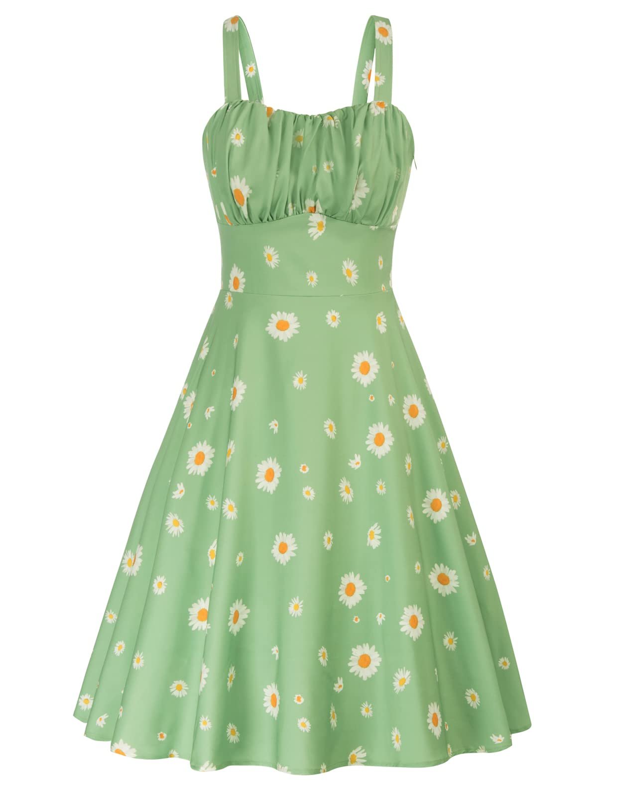 Wide straps framing a sweetheart edge against sage walls — Belle Poque Womens Vintage A-line Midi Cocktail Party Dress
