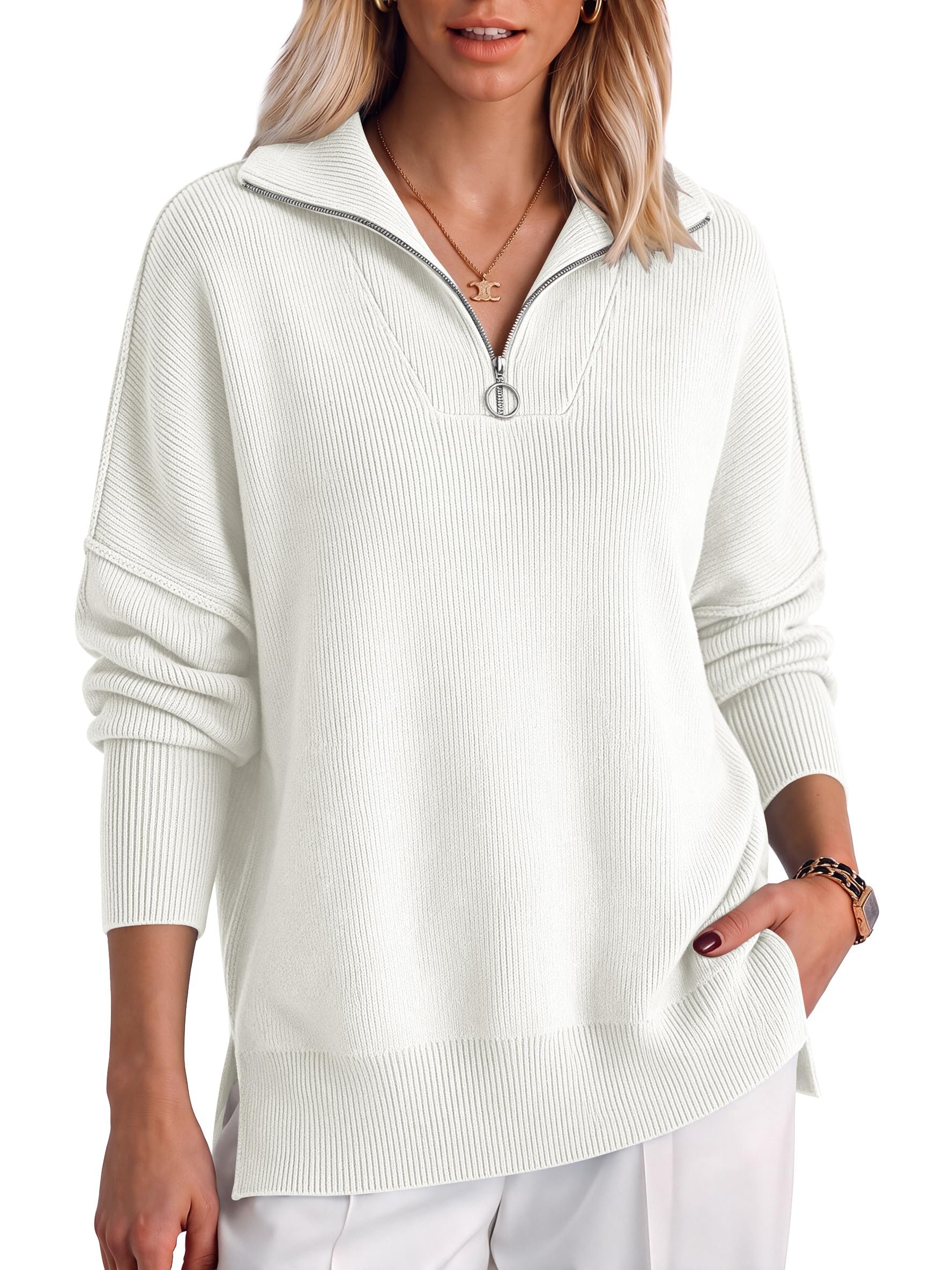 Styling Top for a late-night look — Anrabess Womens Oversized Quarter Zip Pullover Sweaters