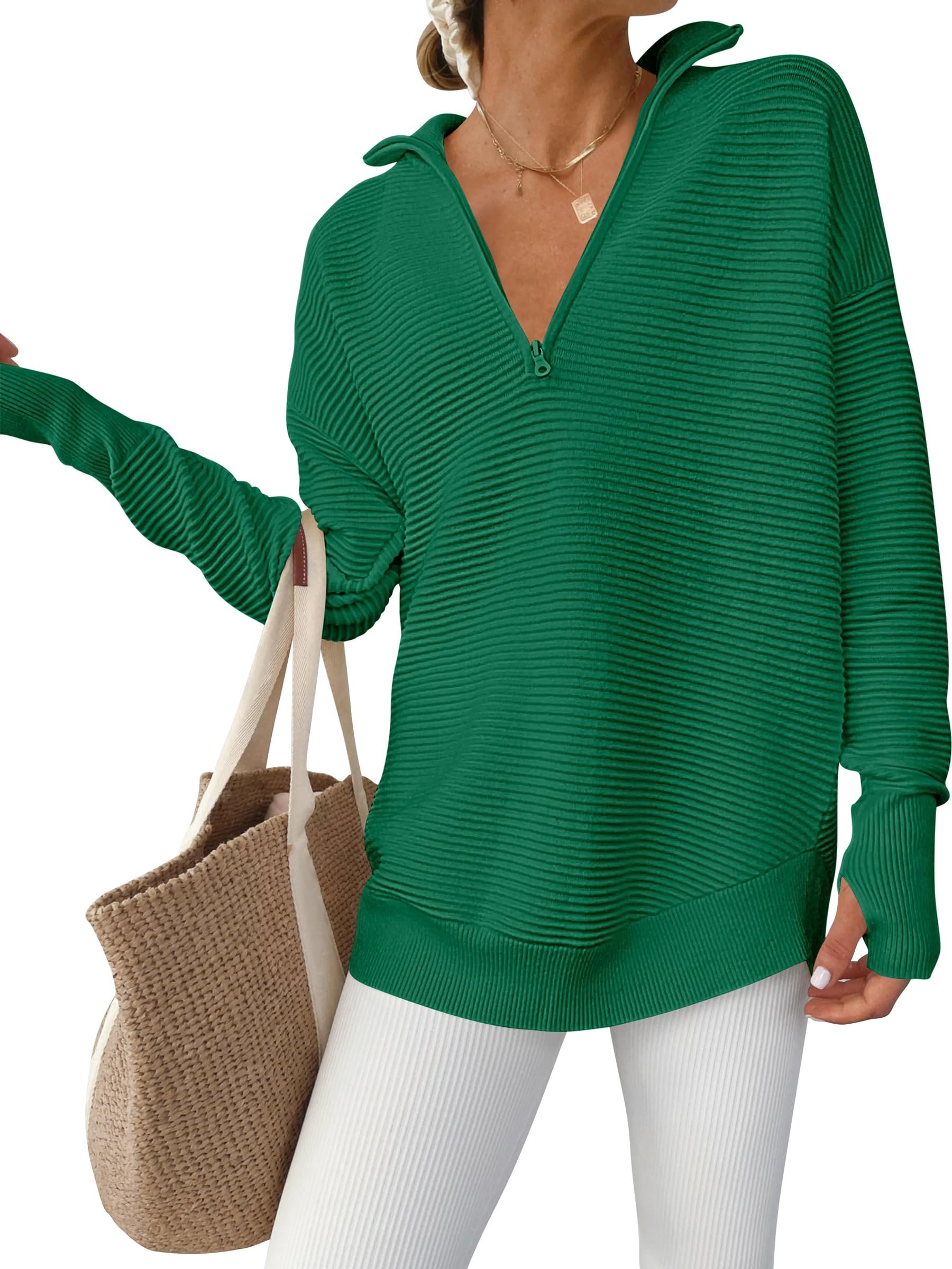 I wore Top; the day developed a personality — Anrabess Women Long Sleeve V Neck Fall Sweater Quarter Zip Pullover