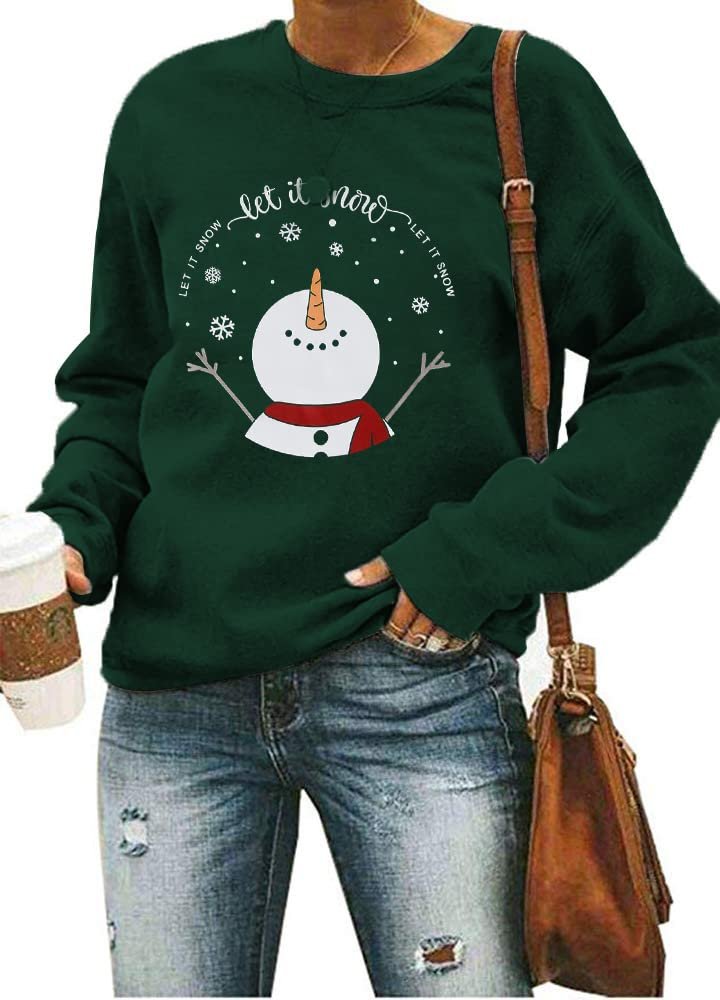 Snowman graphic with red scarf and carrot nose — Lukycild Let It Snow Sweatshirts Women Christmas Snowman Pullover Xmas Outfits